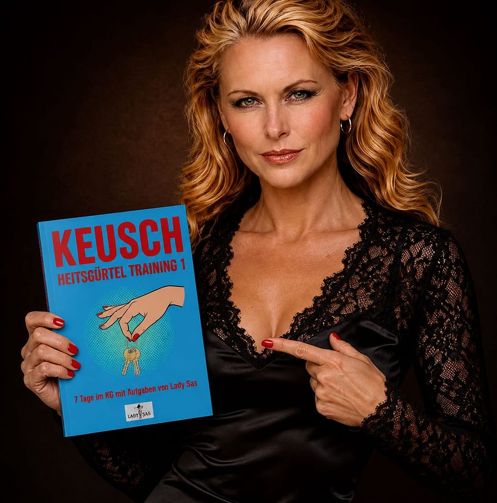 Lady Sas präsentiert ihr Buch "Keuschheitsgürteltraining 1".