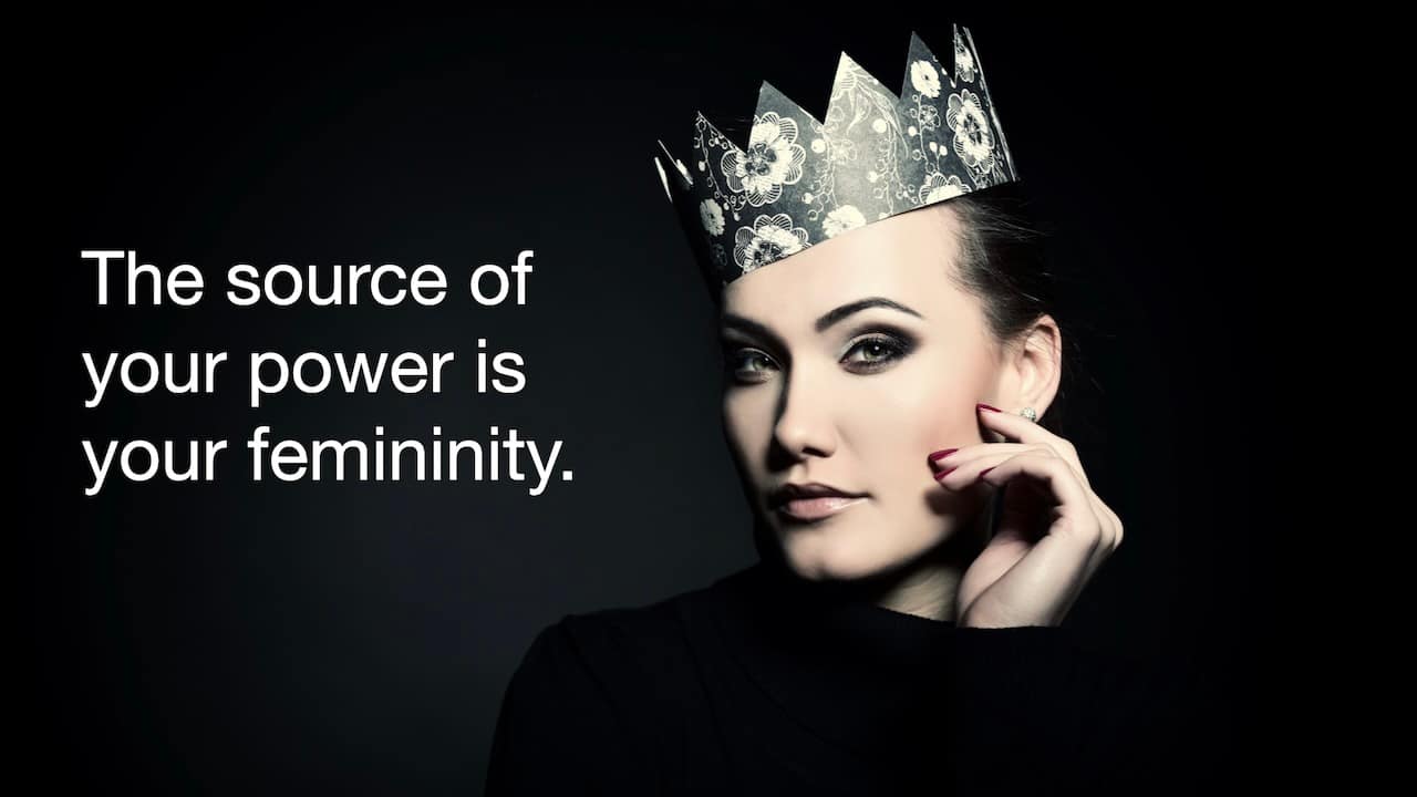 A confident woman wearing a decorative crown represents feminine strength and empowerment in a Female Led Relationship (FLR).