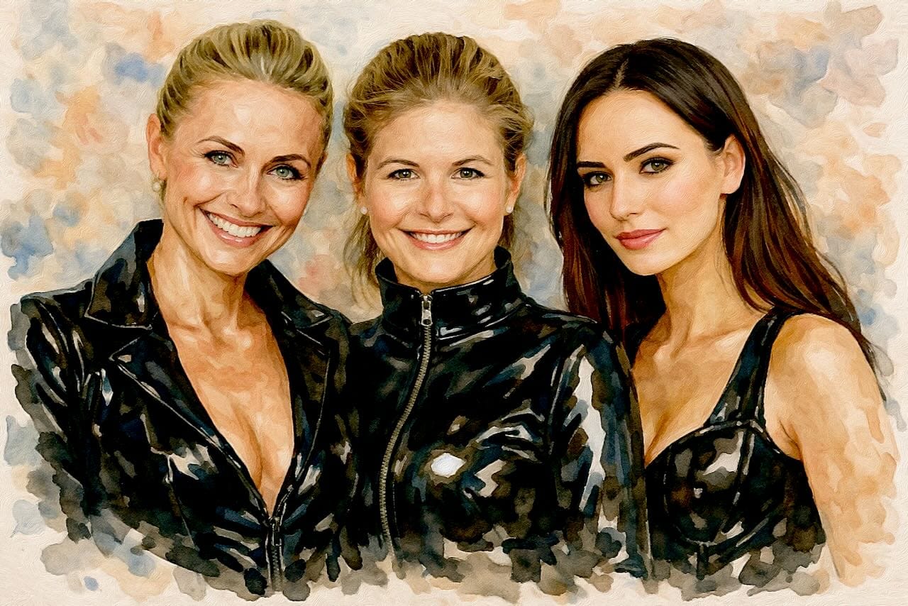 Femdom-Team von Lady-Sas.com. Von links nach rechts: Lady Sas, Lady Franziska, Lady Victoria.