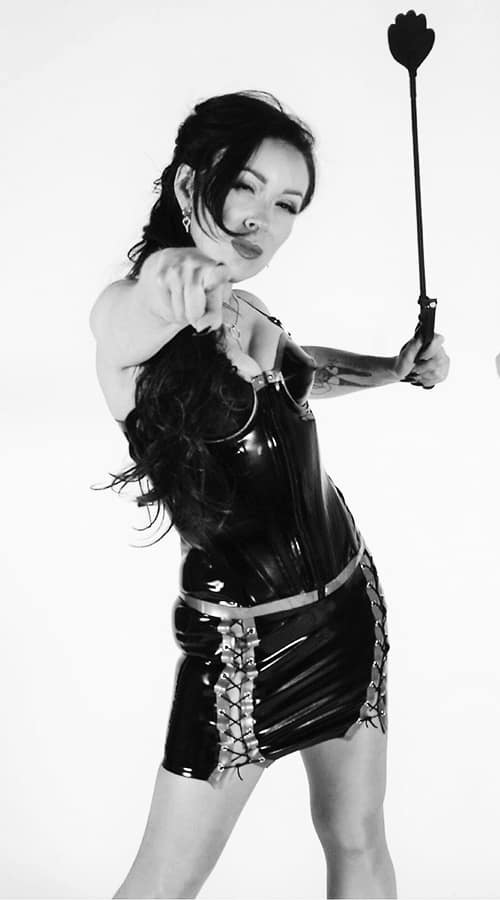 Miss Julia Taylor, UK, wearing her Dominatrix-Outfit.