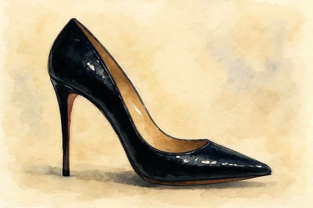 Künstlerische Wasserfarbenillustration eines eleganten High Heels als Symbol für Schuherotik.