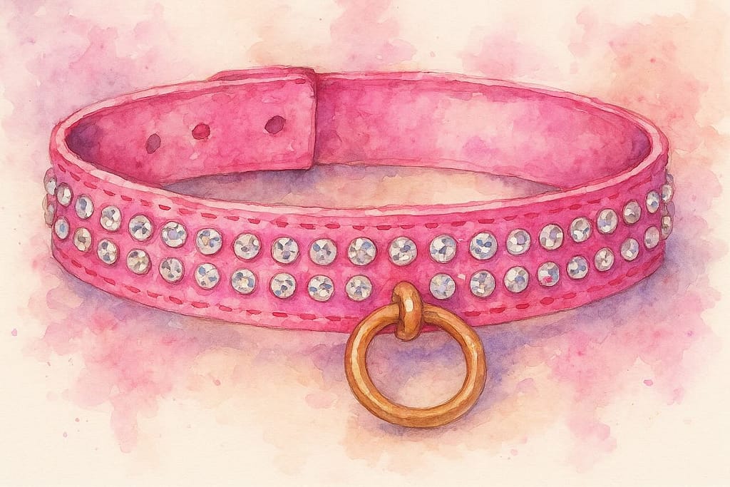 Pinkes Sissy-Sub-Halsband als künstlerisches Wasserfarbenbild.