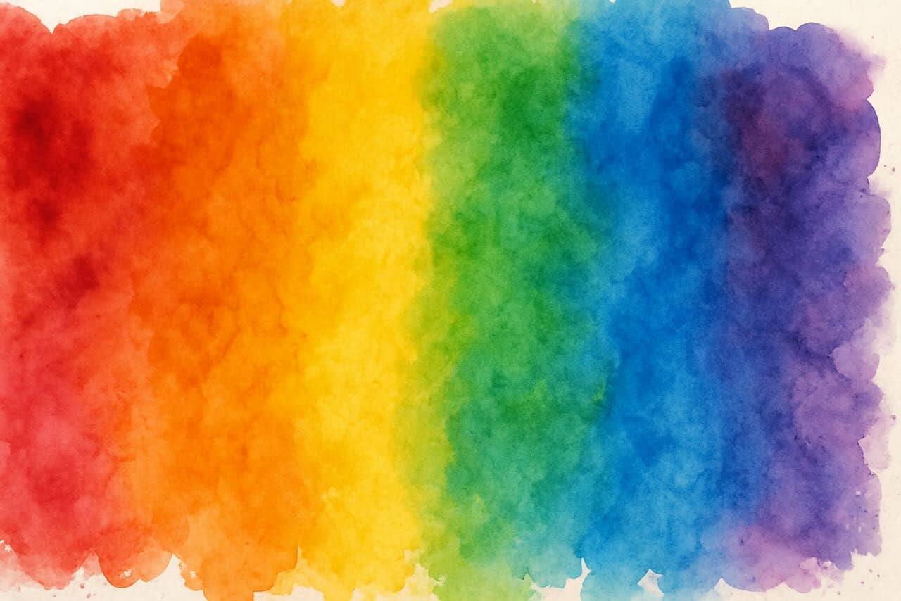 Wasserfarben-Illustration in neutralen Regenbogenfarben als Symbol für Vielfalt der LGBTQIA+-Community