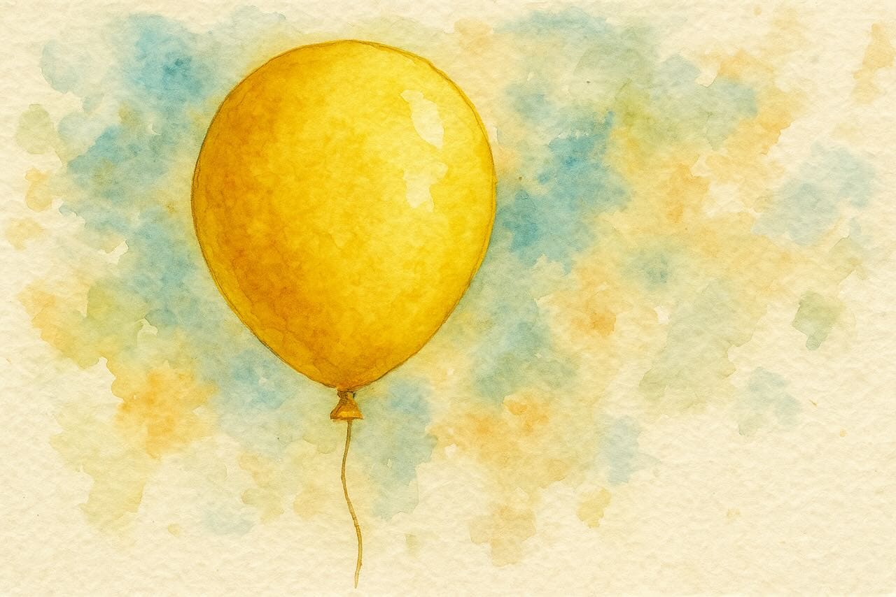 Wasserfarbenillustration eines gelben Luftballon als Symbol für den Looner-Fetisch.